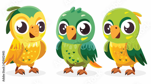 Parrot bird icon. Big eyes. Green yellow color. F