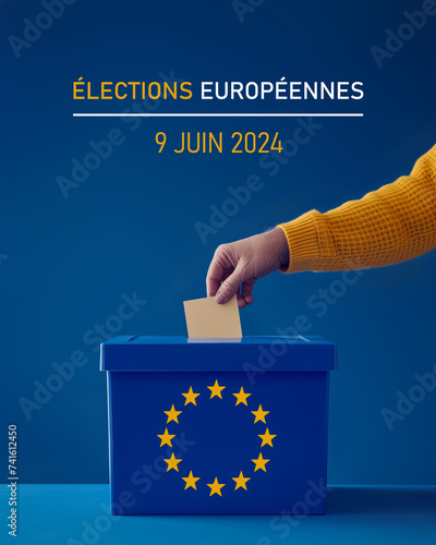 Motif non officiel pour les élections européennes du 9 juin 2024 avec texte et date