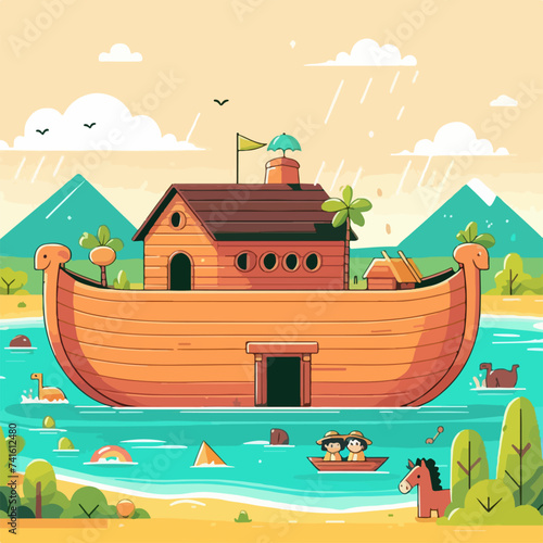 Noah Ark cartoon style for story book illustration