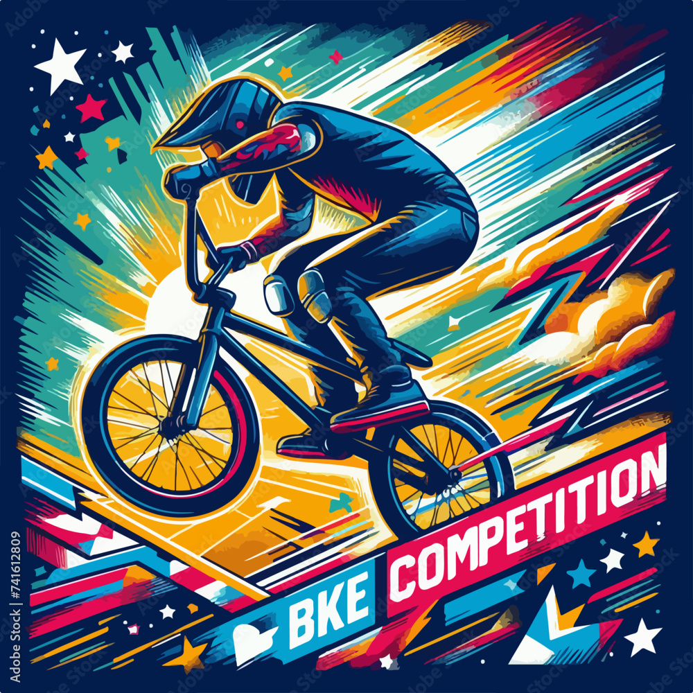 Fototapeta premium sport bike bmx low poly pop art poster template social media