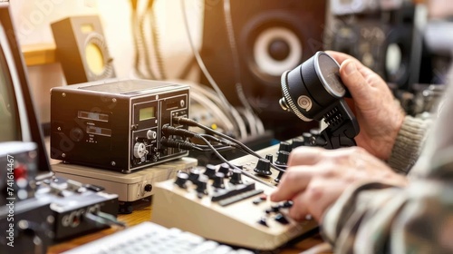 Radio transmitting station. Radio astronomer. Radio amateur setting up equipment.