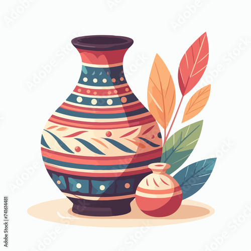 Ornate terracotta vase with hand painted flower pattern vector
