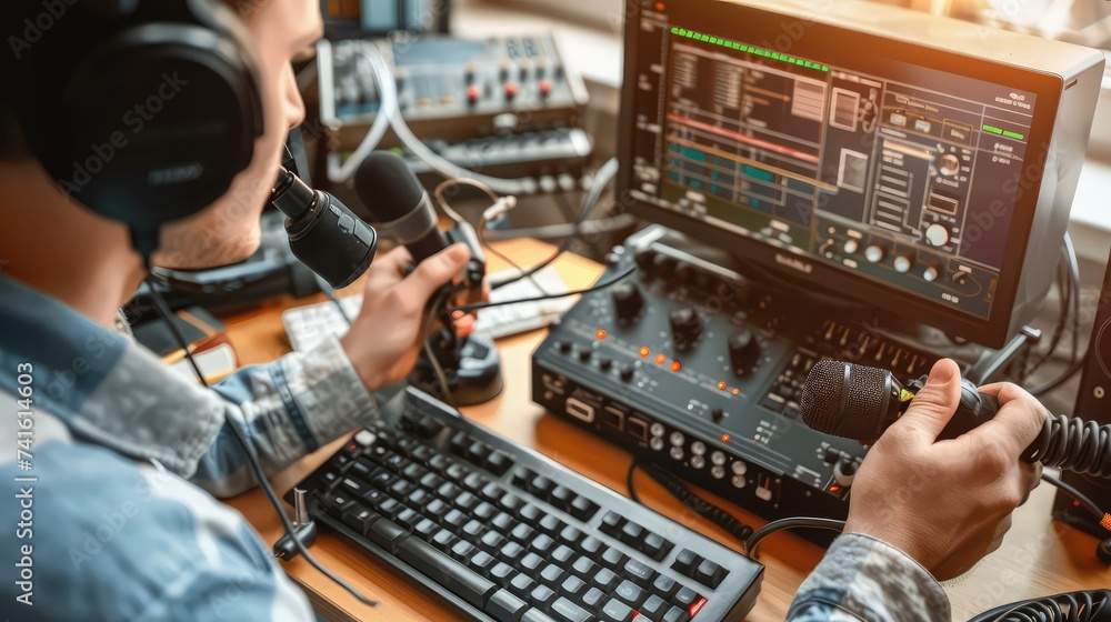 Radio transmitting station. Radio astronomer. Radio amateur setting up equipment. Radio transmitting station. Radio astronomer. Radio amateur setting up equipment.