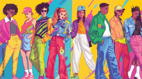Vibrant 90s Fashion Models Colorful Outfits and B