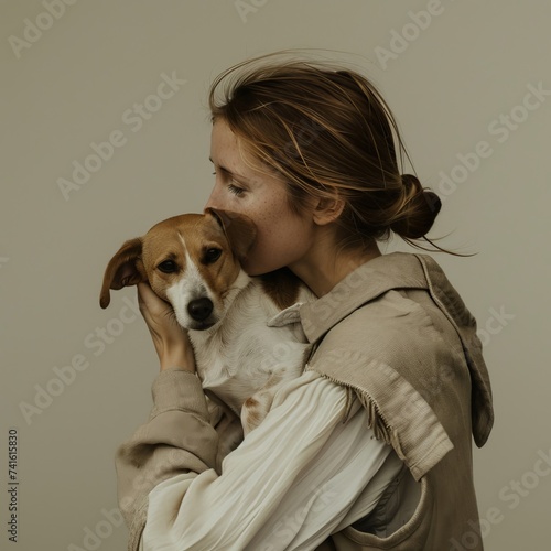 Woman Holding a Dog in Her Arms
