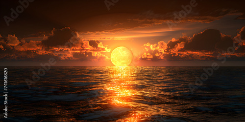 Beautiful sunrise over the sea Sunset in sea Background, Sunset on the sea with clouds and sun, sunset over the ocean 