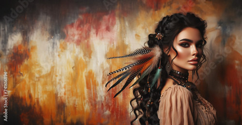 Peinture femme coiffure plume photo
