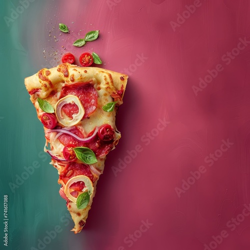 Slice of Pizza on Green and Pink Background