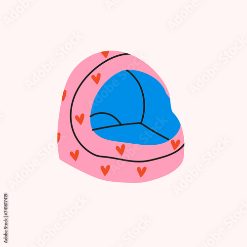 Comfortable house for pet. Flat line art style design for web, greeting card, banner. Pet shop. Vector illustration. 
