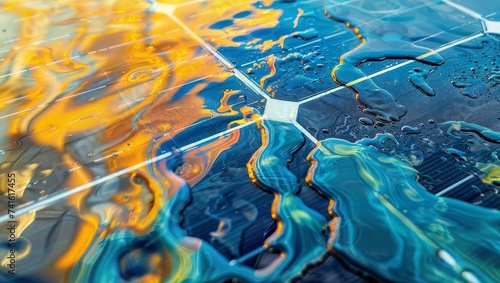 Blue & Yellow Delight: Detailed painting with solar energy theme.
