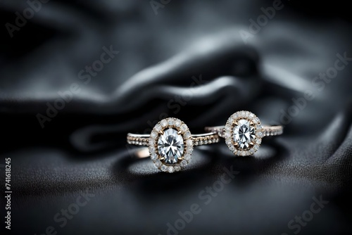jewelry rings with diamond on black cloth, soft focus
