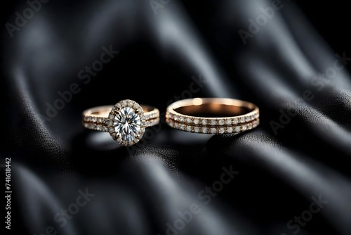 jewelry rings with diamond on black cloth, soft focus