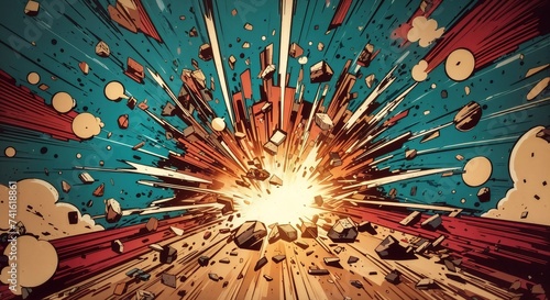 VIntage retro comics boom explosion crash bang cover book design with light and dots photo