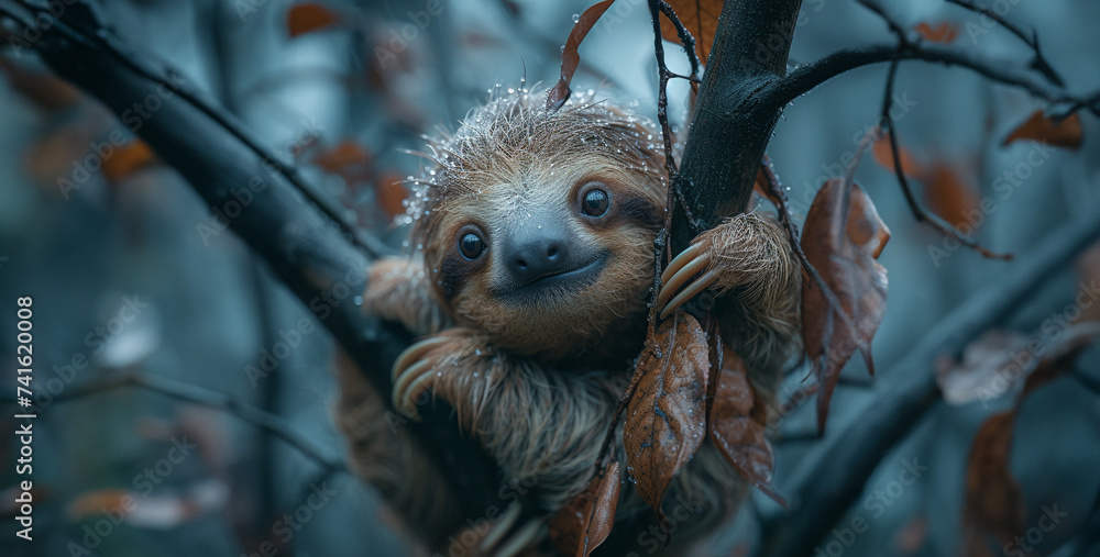 Adorable Three-toed Sloth Hanging Upside Down Warm hearts with the endearing sight of a three-toed sloth hanging upside down from a tree branch, its sleepy expression and slow movements adding to its Adorable Three-toed Sloth Hanging Upside Down Warm hearts with the endearing sight of a three-toed sloth hanging upside down from a tree branch, its sleepy expression and slow movements adding to its