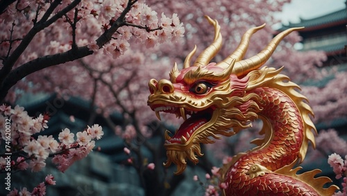 Dragon among blossoming sakura photo