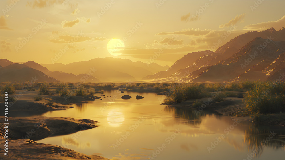 sunset over the lake 3d image,
Majestic sandstone cliff a natural landmark beautyMajestic sandstone