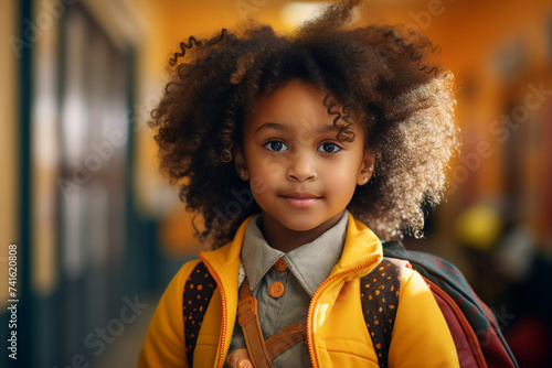 Designed with generative ai photo portrait of an intelligent adorable school student in the hallway © Tetiana