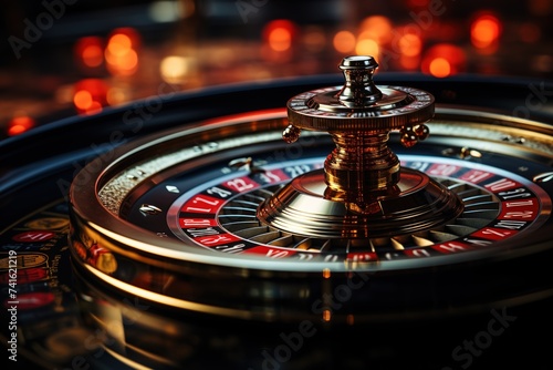 Against the dark canvas, a magnificent roulette wheel commands attention with its allure, offering an ideal backdrop for your logo or name to shine
