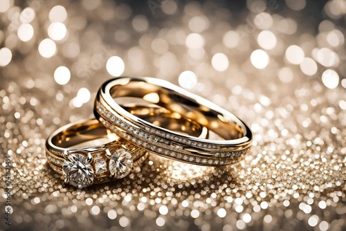Designer wedding rings on a sparkling background