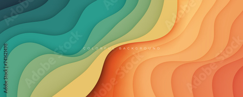 Colorful abstract wavy papercut layers background gradient shape design vector photo