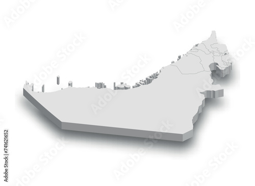 3d United Arab Emirates white map with regions isolated