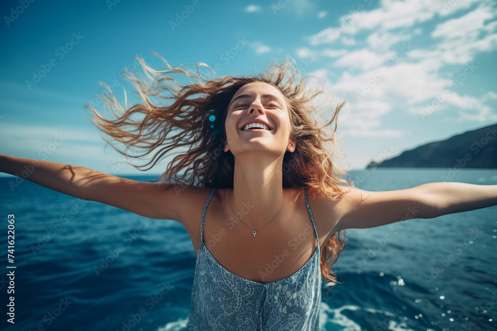 Naklejka premium AI generated portrait of a beautiful lovely gorgeous smiling woman