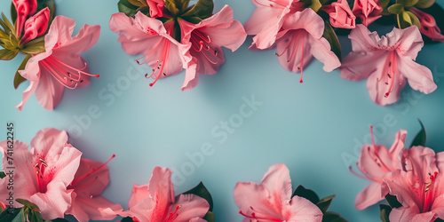 pink flower frame with blue background