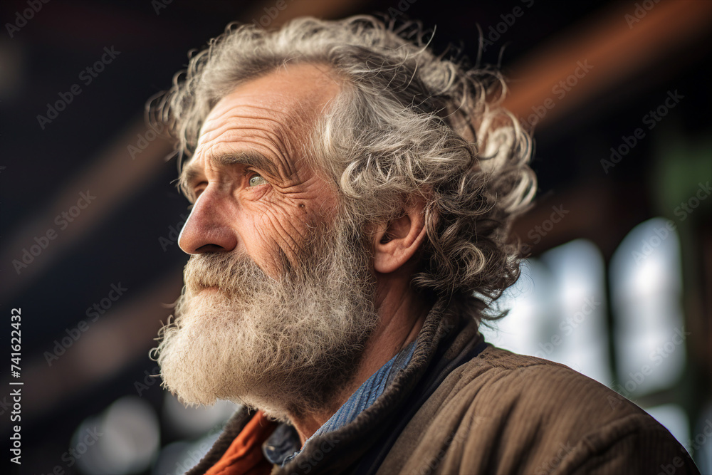 Portrait of an elderly mature man spending free time alone generated with AI technology Portrait of an elderly mature man spending free time alone generated with AI technology