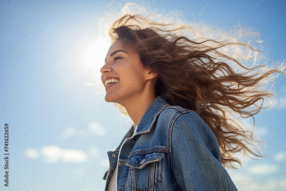 Creative Generative AI technology picture of happy people surrounded by spring blossom enjoying great day