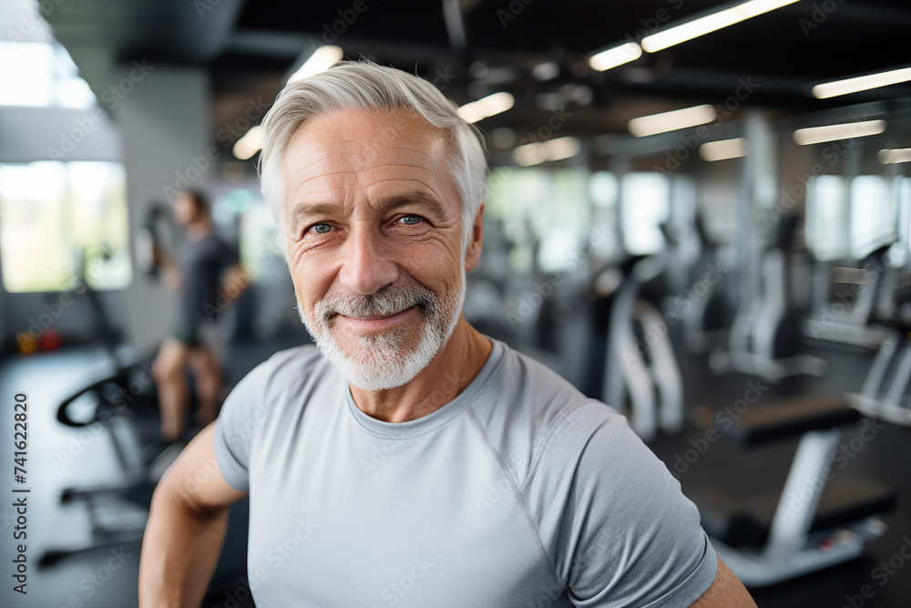 Elderly people pensioners working out in modern interior big spacious gym Generative AI illustration Elderly people pensioners working out in modern interior big spacious gym Generative AI illustration