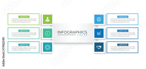 Vector Infographic label design template with icons and 6 options or steps.