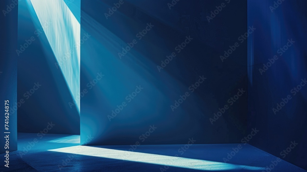 Captivating Sunlight Beams Through Blue Room – A Tranquil Abstract Art Space background - obrazy, fototapety, plakaty 