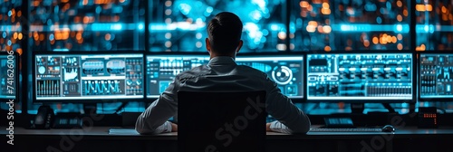 In the System Control Room Technical Operator Sits. Ai generative