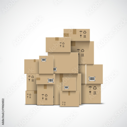 Stack of cardboard boxes. Isolated on a white background. Delivery of cargo and parcels. Vector stock illustration © Trifonenko Ivan