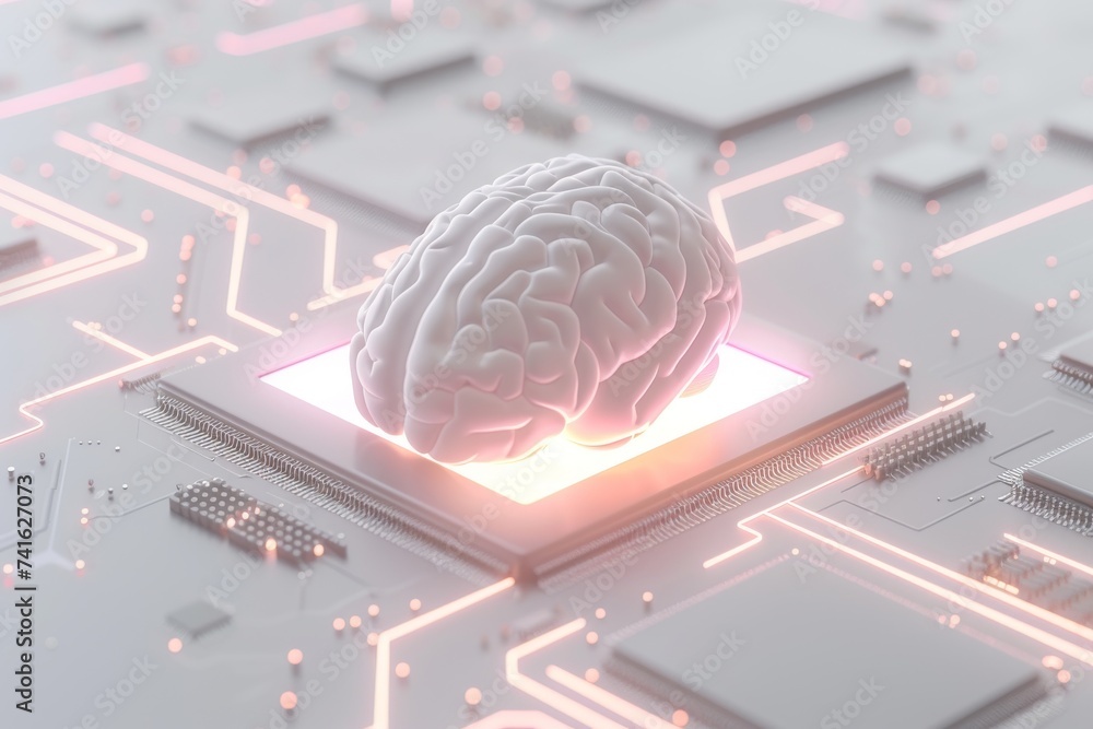 AI Brain Chip monochrome icon. Artificial Intelligence digital service ...