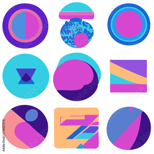 Vector Illustration of Vaporwave, Synthwave, Retrofuturistic Style Elements Set