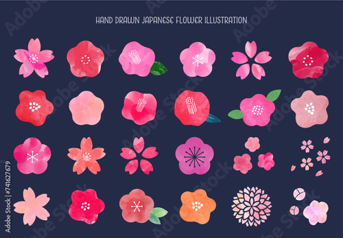 春の手書き和の花イラストセット