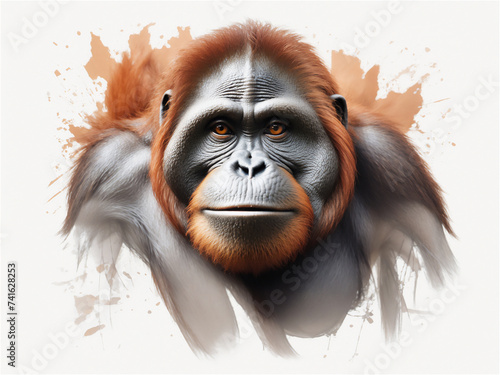 Majestic Orangutan Portrait on White Background photo