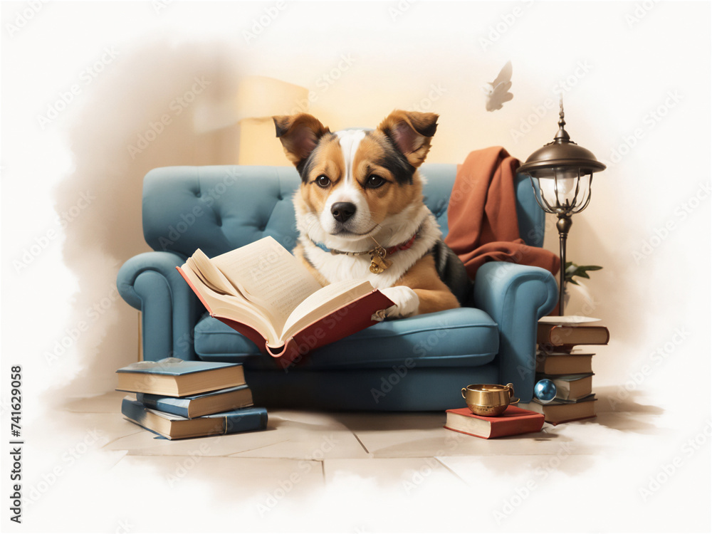 Captivated Canine Reading Books by Lakeside