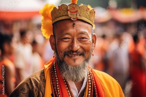 Unidentified Buddhist monk in traditional clothes in Kolkata, West Bengal, India.