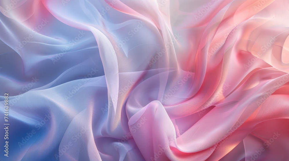 Obraz premium Soft Pastel Fabric Folds, Smooth Satin Texture in Pink and Blue for Elegant Background