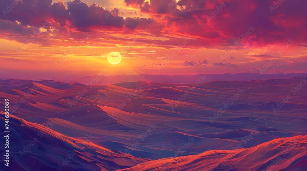 Stunning landscape with vibrant sunset colors infused with the energetic vibes of nightcore music,
Beautiful sunset in sea sunsets over ocean horizon a fabulous sunset is reflected in the sea  - obrazy, fototapety, plakaty 