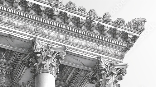 Detailed classical architecture cornice and column drawing photo