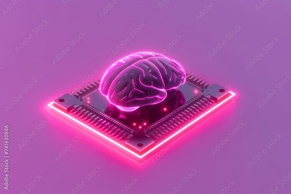 AI Brain Chip sentiment analysis. Artificial Intelligence neon ...