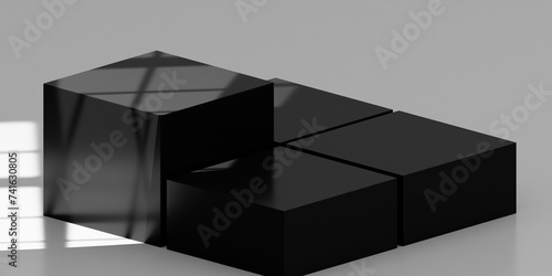 black Cube Pedestal on white background Template with window light. Studio Scene For Product Display. 3D rendering © Chandan
