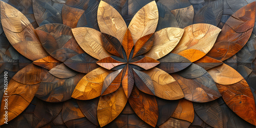 Close up texture leaf structure macro abstract texture illustration brown grey and orange Wood marquetry wall parquet abstract pattern background. photo
