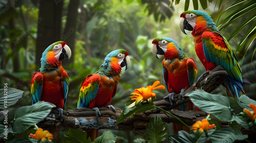 custom made wallpaper toronto digitalMacaw parrot birds on a branch of tree in the jungle