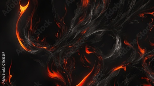 Abstract Black patterns burn in fiery flames