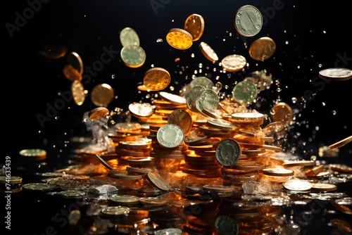 In a whirlwind of action, chips and money soar through the air in a casino, embodying the fast-paced and dynamic atmosphere of gaming