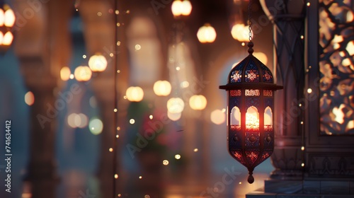 Beautiful Ramadan Kareem background with Arabic lanterns.